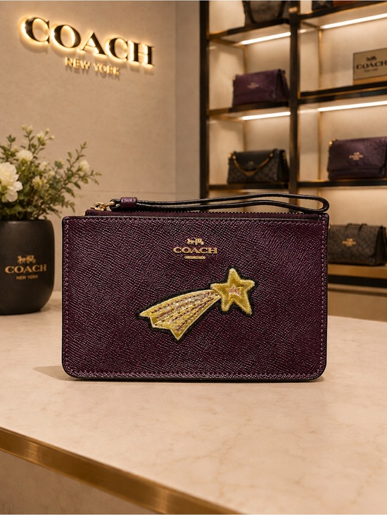 Coach Handbags - Coach Shooting Star Metallic Raspberry Leather Wristlet